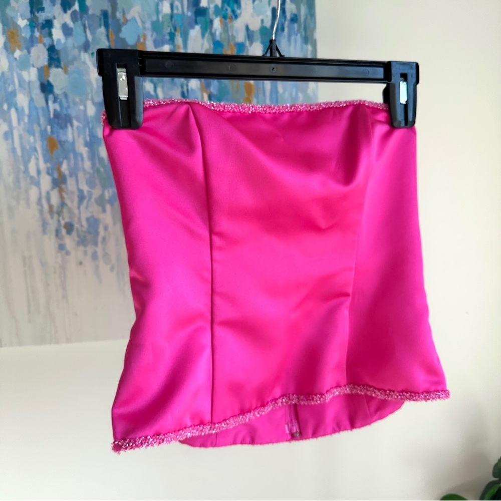 Bright Barbie Pink Strapless Top with Beaded Trim